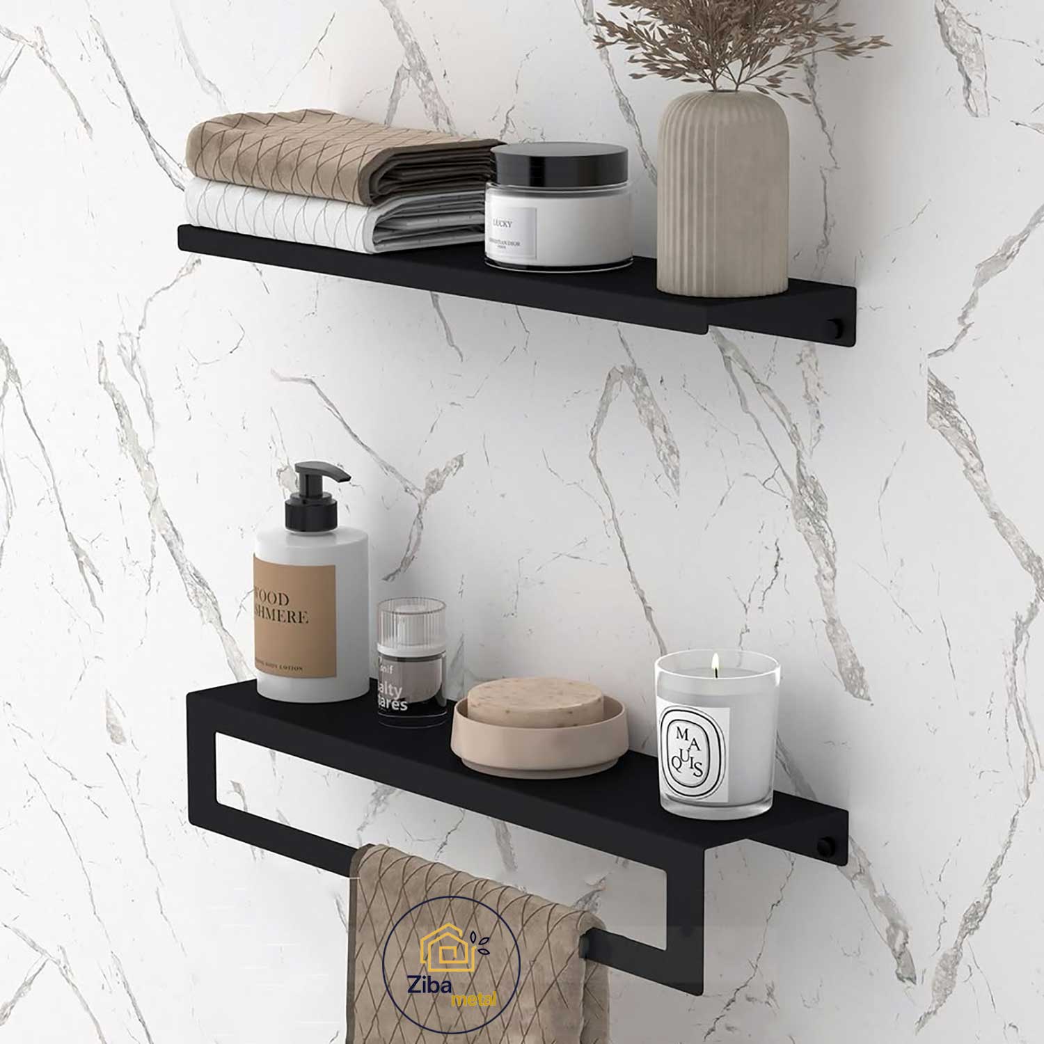 شلف فلزی دیواری دوعددی آویز حوله و ملزومات مدل رستا کد zb14