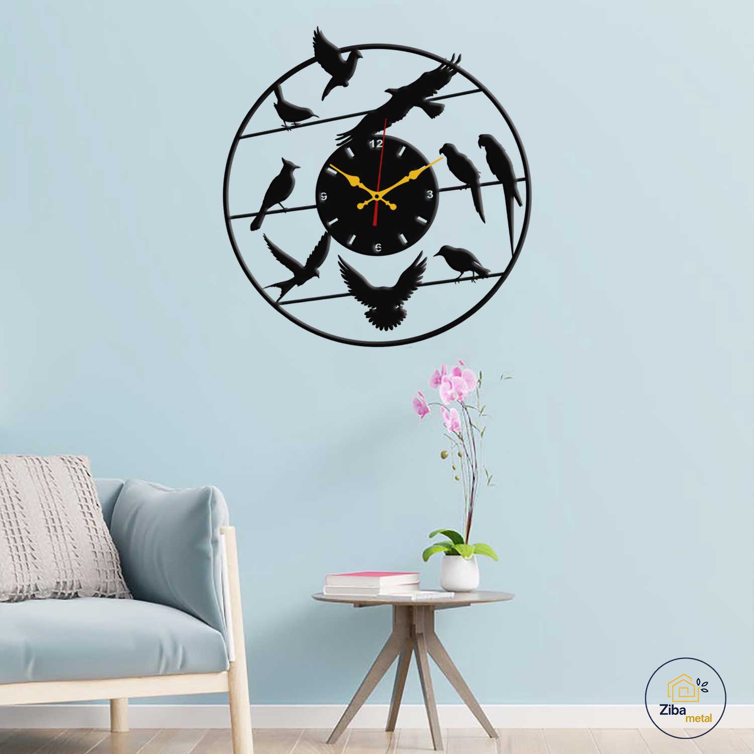 ساعت دیواری فلزی مدرن مدل پرنده zb2