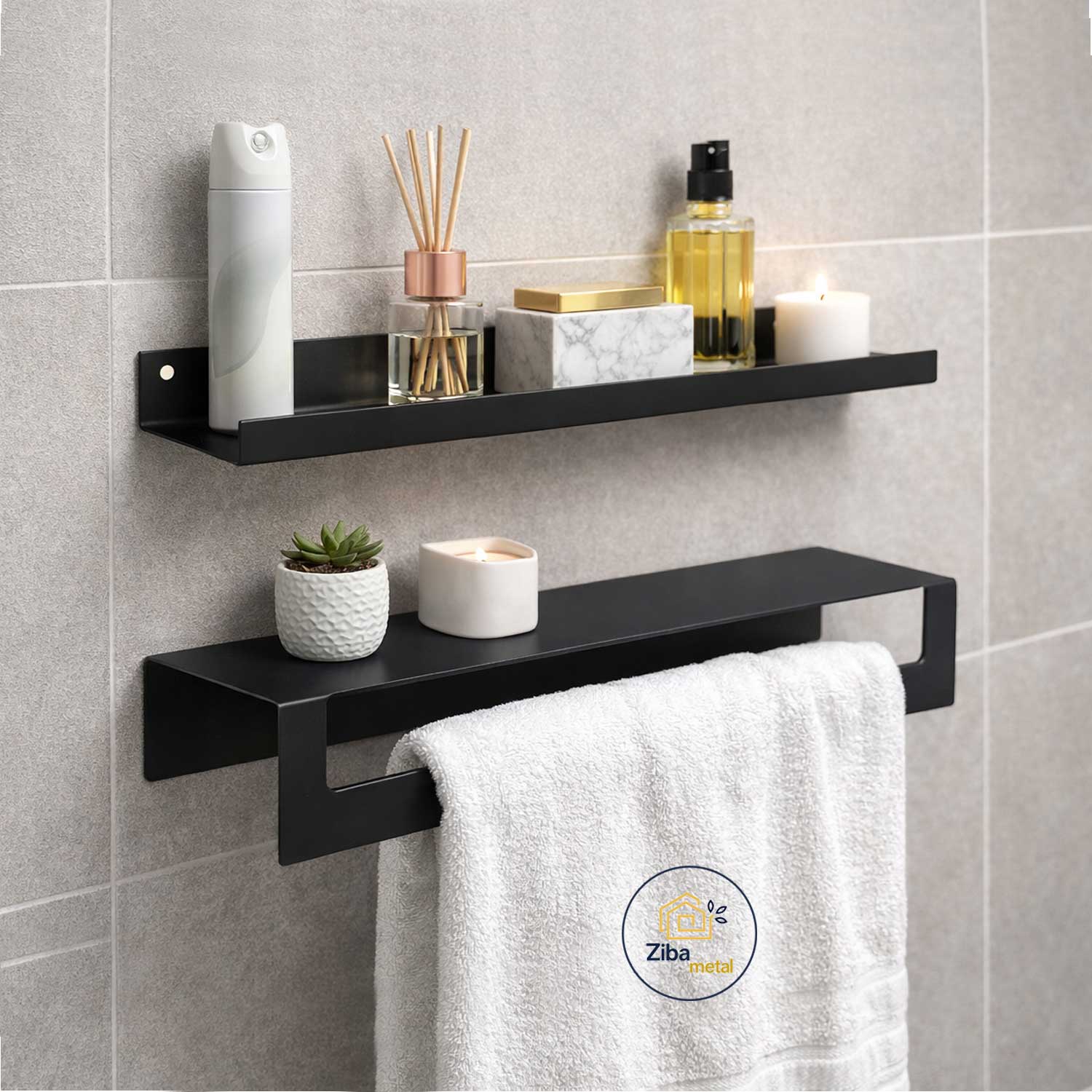 شلف فلزی دیواری آویز حوله و ملزومات مدل مینیمال دوعددی کد zb13